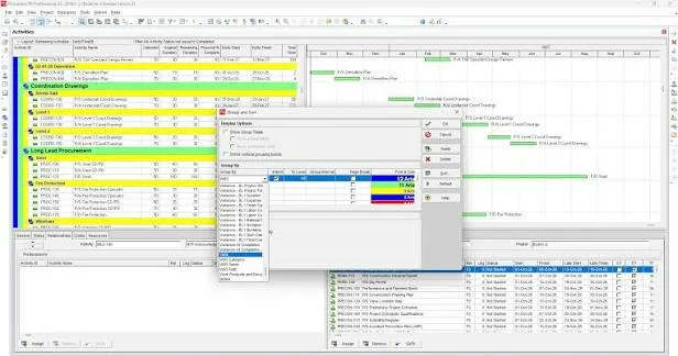 Primavera P6 – Terminplan eines industriellen Großprojekts mit verknüpften Aktivitäten und kritischem Pfad