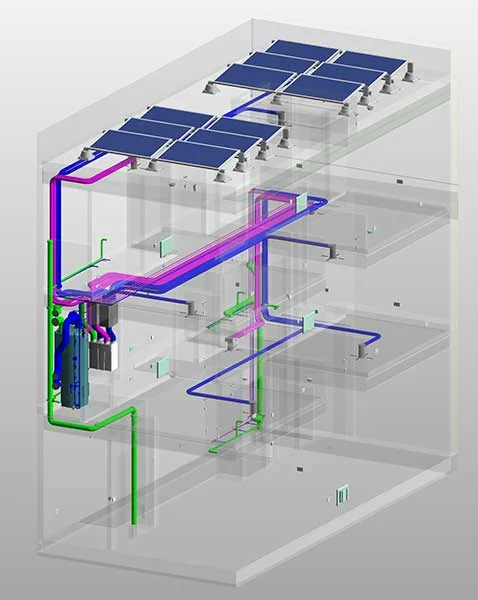 Revit – BIM-Gebäudemodell mit koordinierten Gewerken (Architektur, Tragwerk, Technik)